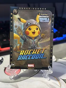 Rocket Racoon (Pikachu) #E14 Green Holo - Heros & Villains Flash Edition Pokemon - Image 2