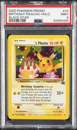 2000 POKEMON PROMO BLACK STAR #24 BIRTHDAY PIKACHU-HOLO PSA 9 - Image 1