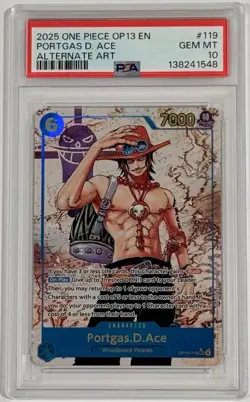 2025 One Piece Portgas D. Ace OP13-119 Alternate Art SEC English PSA 10 Gem Mint - Image 1