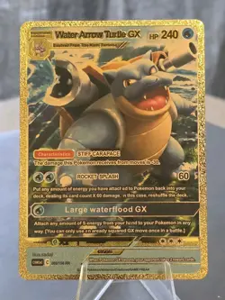 Pokemon Blastoise GX 240hp Gold Foil Fan Art Collector Card TCG - Image 1