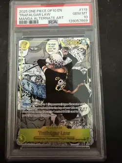 One Piece CCG Trafalgar Law Manga Alternate Art OP10-119 PSA 10 Gem Mint - Image 1