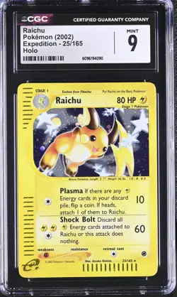CGC 9 MINT Raichu 2002 Expedition 25/165 Holo Pokemon Card - Image 1