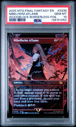 2025 MTG FINAL FANTASY WOODBLOCK BORDERLESS-FOIL #0339 NIBELHEIM AFLAME PSA 10 - Image 1