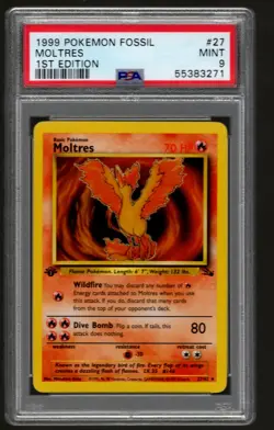 1999 Pokemon TCG Fossil 1st First Edition Moltres 27/62 Non Holo PSA 9 MINT - Image 1