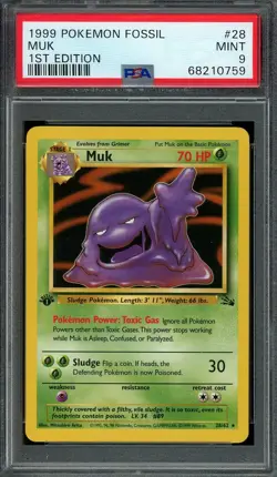 Muk Pokemon 1999 Fossil 1st Edition Non Holo Rare 28/62 WOTC PSA 9 MINT - Image 1