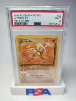 1999 Pokemon Fossil 1st First Edition Hitmonlee 22/62 Non Holo PSA 9 MINT - Image 1