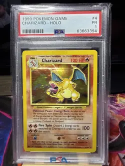1999 POKEMON GAME BASE SET CHARIZARD HOLO 4/102 PSA 1 - Image 1