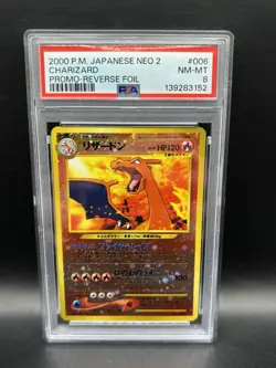 Japanese Pokemon Charizard 006 Promo Reverse Holo Neo Premium File 2 PSA 8 - Image 1