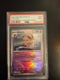 2025 POKEMON PRE EN #40/131 SYLVEON *MASTER BALL REVERSE HOLO PSA 9 MINT* - Image 1