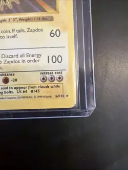 Pokemon Zapdos 016/102 Base Set Shadowless Holo Rare 90 HP Thunder Thunderbolt - Image 4