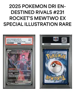 2025 POKEMON DESTINED RIVALS SPECIAL ILLUSTRATION TEAM ROCKET'S MEWTWO EX PSA 9 - Image 1