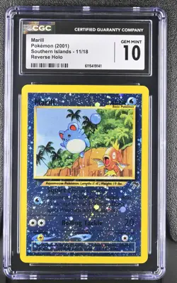 CGC 10 GEM MINT Marill 2001 Southern Islands 11/18 Reverse Holo Pokemon Card - Image 1