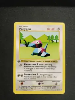 Porygon 39/102 1st Edition Shadowless Base Set Pokemon Card DMG Damaged Vintage - Image 1