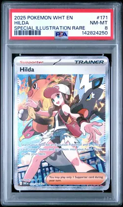 2025 POKEMON WHT EN-WHITE FLARE SPECIAL ILLUSTRATION RARE #171 HILDA PSA 8 - Image 1