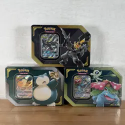 Pokemon Tag Team Tin Pikachu & Zekrom Eevee & Snorlax Celebi & Venusaur SET OF 3 - Image 1