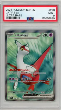 LATIAS EX POKEMON SV08: SURGING SPARKS #220/191 ULTRA RARE PSA 9 MINT - Image 1