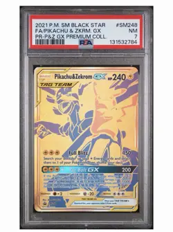 2021 POKEMON SM BLACK STAR PROMO #SM248 FULL ART/PIKACHU & ZEKROM GX PSA 7 - Image 1