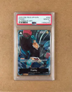 2025 ONE PIECE OP10 EN FRANKY ALTERNATE ART PSA #090 GEM MT 10 - Image 1