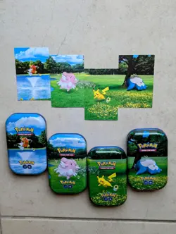 FREE PIKACHU POKECOIN TCG GO MINI TIN SET OF 4 ART CARD AND CASE ONLY Very Nice - Image 5