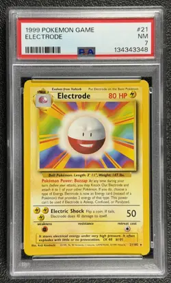 1999 Pokemon Game #21 Electrode 21/102 Base Set Series Rare Pokemon Card PSA 7 - Image 1