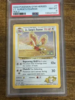 Pokemon TCG Lt. Surge's Fearow Holo Rare Gym Heroes PSA 8 - Image 1