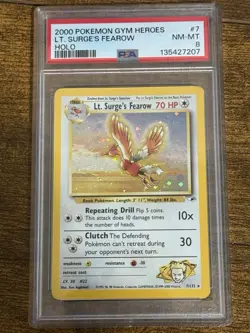 Pokemon TCG Lt. Surge's Fearow Holo Rare Gym Heroes PSA 8 - Image 2