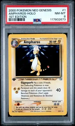 2000 Pokemon Neo Genesis 1st Edition Ampharos Holo #1/111 PSA 8 NM-MT - Image 1