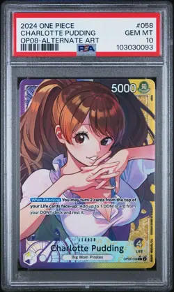 PSA 10 – 2024 ONE PIECE OP08-TWO LEGENDS 058 CHARLOTTE PUDDING ALT ART (English) - Image 1