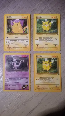 Pokemon Card Lot - 2 Pikachu 60/64, Pikachu 58/102, Rocket's Mewtwo 14/132 - Image 1