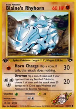 Moderately Played, English Pokemon Regular Blaine's Rhyhorn - 65/132 - Common - - Image 1