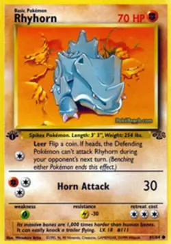 Damaged, English Pokemon Regular Rhyhorn - 61/64 - Common - 1st Edition Jungle - - Image 1