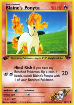 Damaged, English Pokemon Regular Blaine's Ponyta - 64/132 - Common - 1st Edition - Image 1