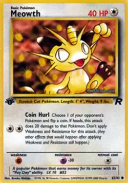 Lightly Played, English Pokemon Regular Meowth - 62/82 - Common - 1st Edition Te - Image 1