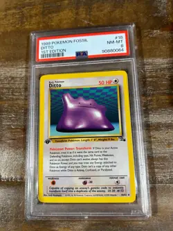 Pokemon 1999 Fossil DITTO 1st Edition #18 PSA 8 RARE - Image 1
