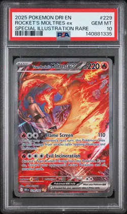 2025 Pokemon Rocket's Moltres ex 229/182 Destined Rivals 229 SIR GEM MINT PSA 10 - Image 1