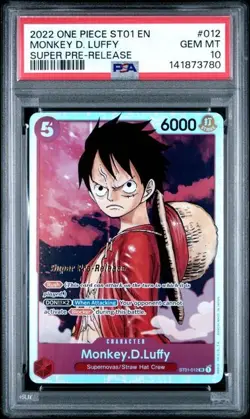 2022 ONE PIECE ST01-012 MONKEY D. LUFFY SUPER PRE-RELEASE PSA 10 GEM MINT - Image 1