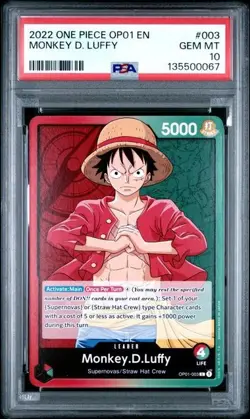 2022 ONE PIECE OP01-ROMANCE DAWN 003 MONKEY D. LUFFY PRE ERRATA PSA 10 GEM MINT - Image 1