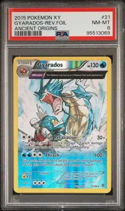 2015 POKEMON XY ANCIENT ORIGINS #21 GYARADOS-REVERSE FOIL PSA 8 - Image 1