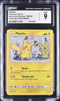 CGC 9 💎 Pikachu #SM162 - 2019 Pokemon Team Up 1-Pack Black Star Promo - Image 1