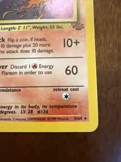Pokemon TCG Flareon Holo 3/64 Jungle English Pokemon Moderately Played - Image 4