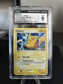 2005 POKEMON EX EMERALD #60 PIKACHU-REVERSE FOIL STAMP CGC 9 - Image 1