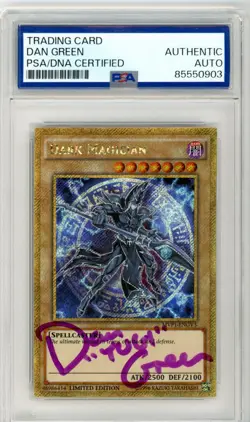 PSA Signed Dan Green Yu-Gi-Oh! TCG Dark Magician (Gold Secret Rare) MVP1-ENGV3 - Image 1
