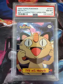 1999 TOPPS POKEMON SER 1 CHARACTER CARDS FOIL #TV11 MEOWTH PSA 8 - Image 1