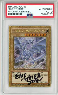 PSA Signed Eric Stuart Yugioh Blue-Eyes White Dragon MVP1-ENGV4 Gold Secret Rare - Image 1