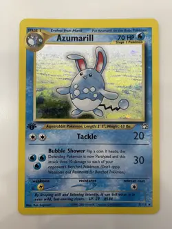 Pokemon TCG Azumarill Neo Genesis Holo Card 2/111 1st Edition NM with 2x Swirl - Image 1