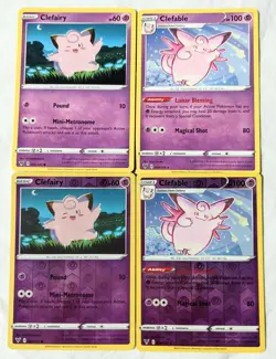 Clefable & Clefairy Vivid Voltage Pokemon - Reverse Holo 4 Card Lot, Near Mint - Image 1