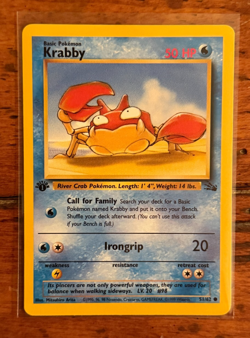 1999 Pokemon Krabby 1st Edition 51/62 Fossil TCG Common - LP - Image 1