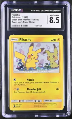 Pokemon TCG Team Up PROMO Pikachu #SM162 GRADED CGC 8.5 NM-MINT+ Swirl - Image 1