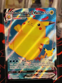 Pokemon TCG 2021 Surfing Pikachu VMAX Celebrations Holo Ultra Rare Card 009/025 - Image 1