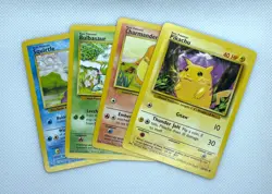 Bulbasaur, Charmander, Squirtle & Pikachu Base Set Starters - 4 Pokemon Card Lot - Image 1